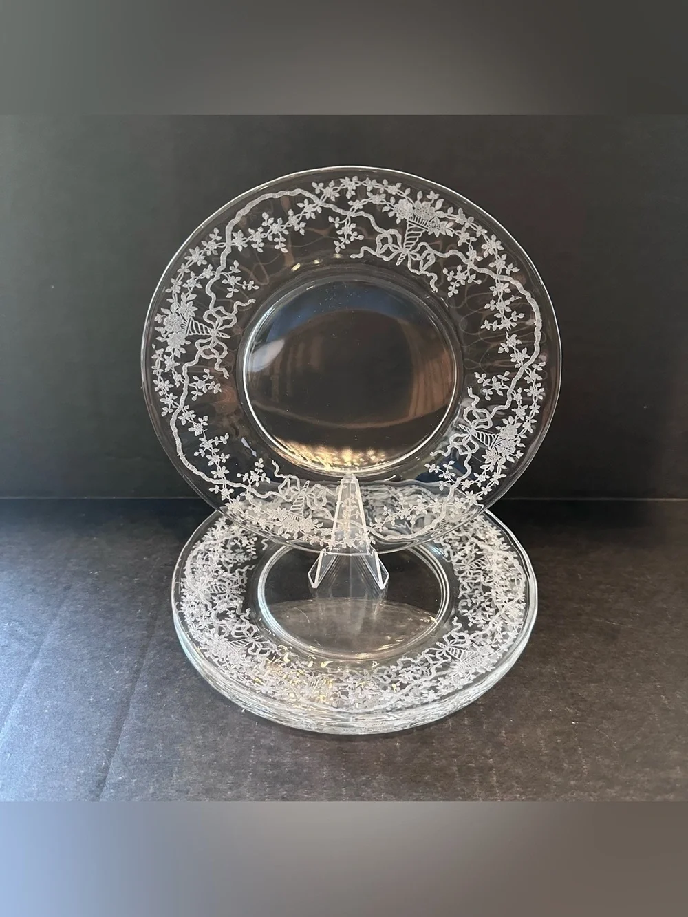 Fostoria CORSAGE Set of 4 Clear Etch #325 Salad Plates 7 5/8